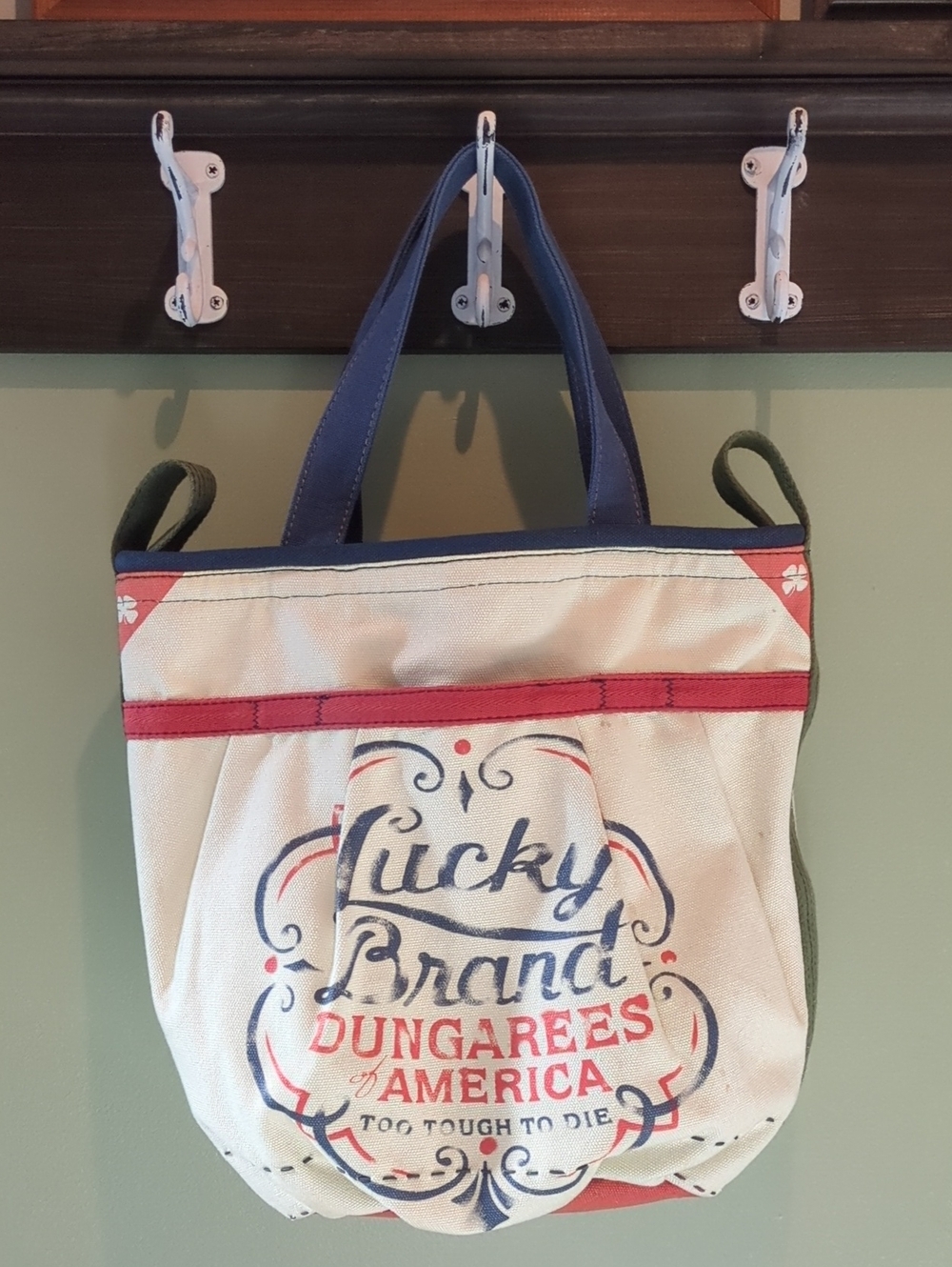 Lucky Brand Dungarees Canvas Tote Bag Americana Boho Shoulder Purse